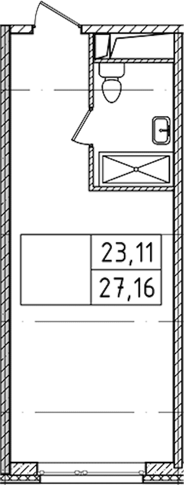 Квартира студия 27.16 м², 8/14 эт., Комплекс апартаментов «Ladozhsky Avenir»